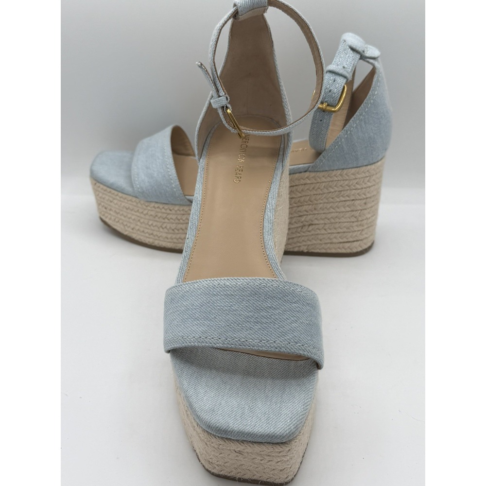 Veronica Beard Gianna Denim Light Blue Wash Espadrille Wedge Sandals Size 9.5